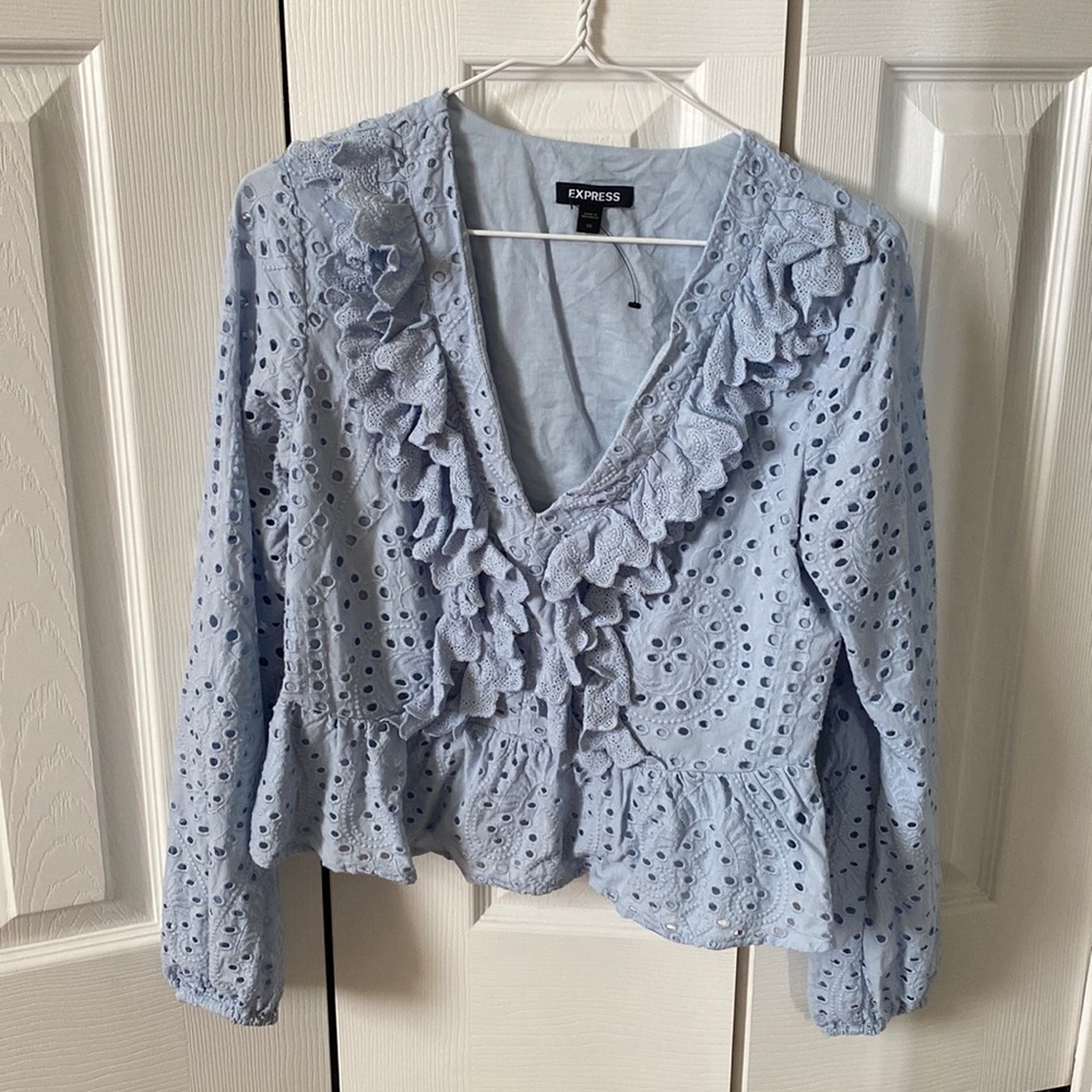 Express Ruffle Front Eyelet Crop - image 2